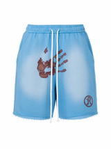 Handprint Shorts - Sky Blue & Burgundy