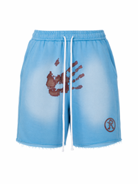 Handprint Shorts - Sky Blue & Burgundy