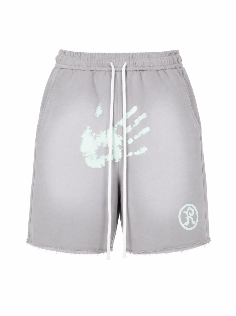 Handprint Shorts - Gray & Mint