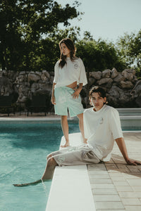 Handprint Shorts - Gray & Mint