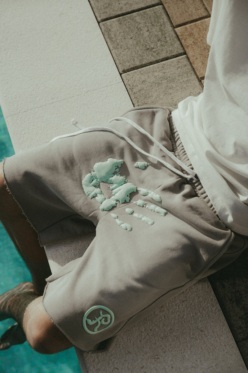 Handprint Shorts - Gray & Mint