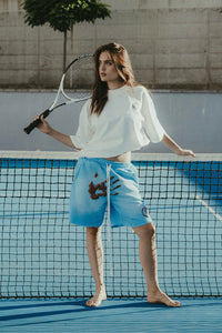 Handprint Shorts - Sky Blue & Burgundy